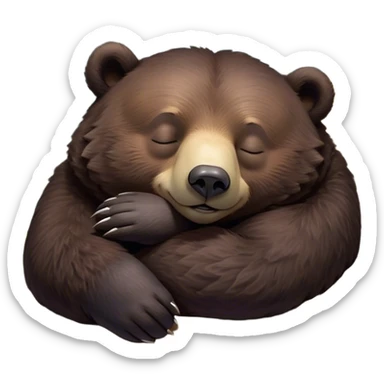 Meme-Worthy Cute Sleeping Bear Portrait Emoji, Head resting peacefully with a contented smile, showcasing a massive, robust build and a luxuriously soft dark brown fur, eyes shut in a serene, restful nap, Simplified yet hilariously adorable features, highly detailed, glowing with a soft, drowsy light, high shine, relaxed and utterly lovable, stylized with an air of playful laziness, bright and heartwarming, soft glowing outline, capturing the essence of a comically sleepy bear, so meme-worthy it feels like it could instantly become the next viral sensation of adorable slumber! sticker