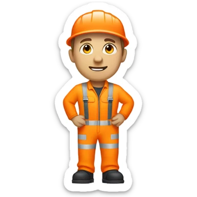 Caucasian male standing wearing orange hi visibility overalls  sticker