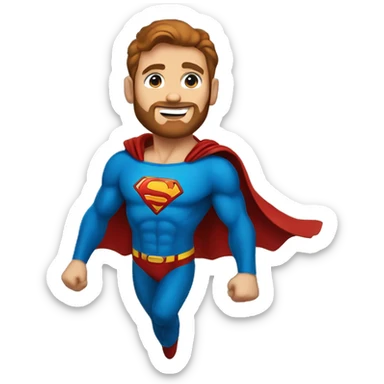 Flying superman with redish brownish hair, blue eyes, trimmed beard sticker