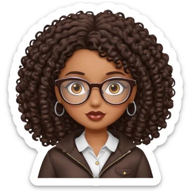 pretty bratz baddie, dark brown curly hair, brown eyes, glasses sticker