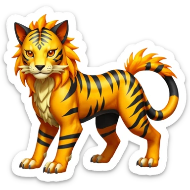 Shiny Glowing Legendary Epic Pyroar-Torracat-Luxray-Tigress-Tiger-Liger-Hybrid-Fakemon-hybrid-Creature (full body) sticker