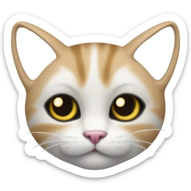 Cat with clear white face, little black spot like mustache under nose, pink ears, and full forehead and under ears the fur is black, yellow eyes, no stripes sticker