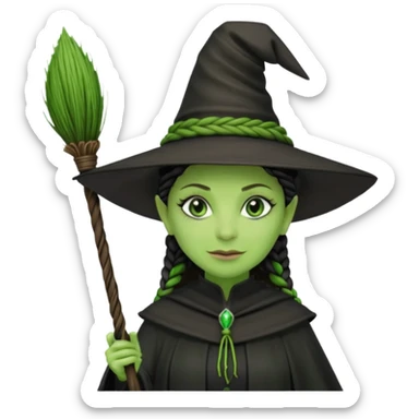 elphaba the wicked witch from wicked movie (cynthia erivo) microbraid hair, witch hat, broom sticker