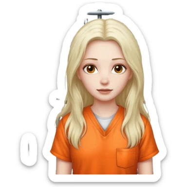 prisoner dark long haired woman in orange clothing in front of bars sticker