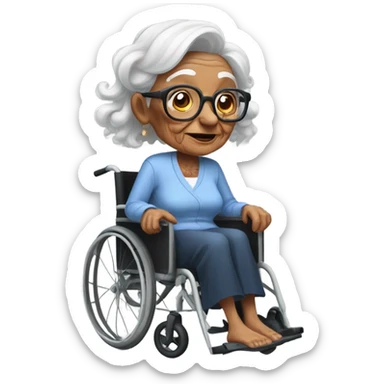 An old woman with oversized glasses and in a wheelchair who has tattoos sticker