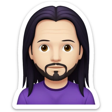Jonathan Davis with long black hair, purple shirt sticker