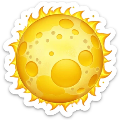 burning yellow ball of light emoji, glowing with a yellow-white hue, mottled by dark sunspots and bright granules from convective currents, radiant, fiery, simple and round, no face, no text sticker