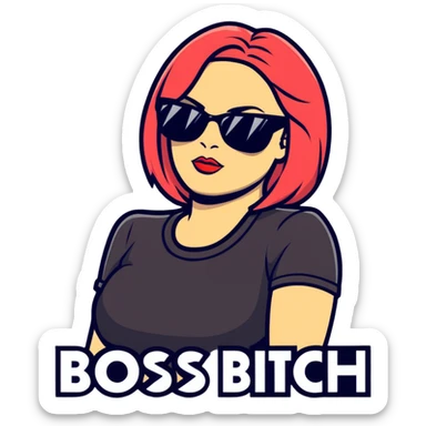 bossy, sexy woman with sunglasses, 'Boss Bitch' in chunky font sticker