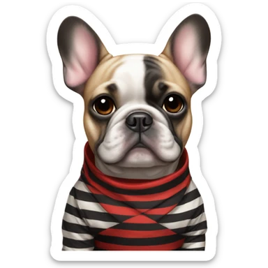 Frenchie wearing a a red and black strip square  sticker