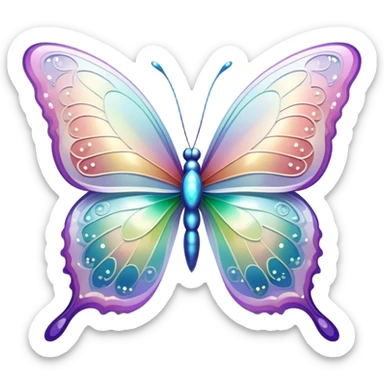Pastel sparkly white glittery iridescent rainbow transparent butterfly with detailed intricate patterns sticker