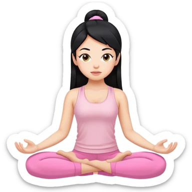Black hair yoga girl light pink clothes n sticker