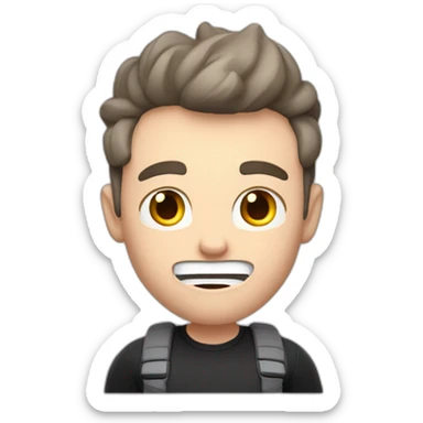 amazed Open with surprise mouth Pale skinned Fit Man With the biceps and dark brown hair in black shirt, gray sports shorts and white Sneakers sticker