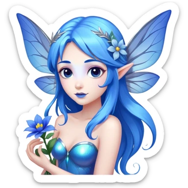 Beautiful, blue flower, fairy, blue, silver, purple, long hair, big wings, blue hair  sticker