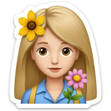 Ein braunhaariges Mädchen (glatte Haare ) mit einen Blume hinter dem ohr lange haare zur Seite kuckend  sticker