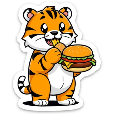 Tiger eat hambuger sticker