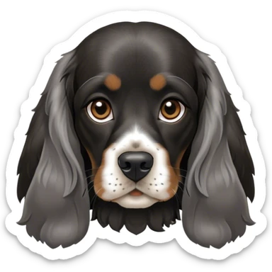 english cocker spaniel black and dark silver with long ears and sitting without baby face sticker