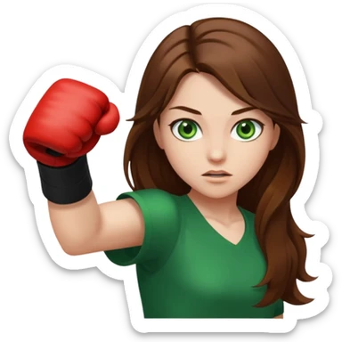 Girl emoji with green eyes and long brown hair throwing a punch  sticker
