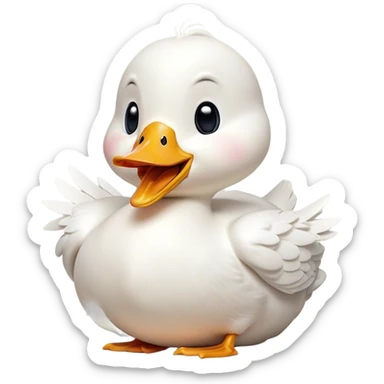 Cinematic Cute Yawning White Duck Portrait Emoji, Head tilted slightly with a dramatic, wide-open yawn, showcasing a soft, downy white plumage with gently drooping wings, round eyes barely open in drowsy contentment, Simplified yet irresistibly adorable features, highly detailed, glowing with a soft, cozy glow, high shine, relaxed yet expressive, stylized with a touch of whimsy, bright and endearing, soft glowing outline, capturing the essence of a sleepy yet affectionate duck, so drowsy it feels like it could float out of the screen and curl up for a nap! sticker