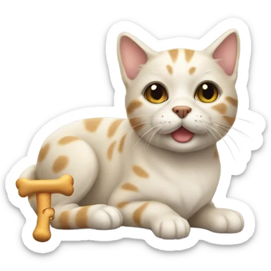 Cat with a dog bone sticker