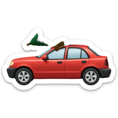 He is carrying a pine tree on a dark blue car sticker