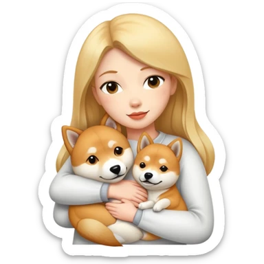 A white woman hugs a Shiba Lnu dog sticker