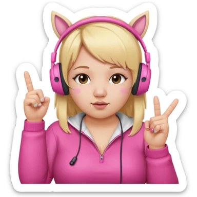 Create blonde chibby girl showing middle.finger. and she has pink headphones with ears sticker