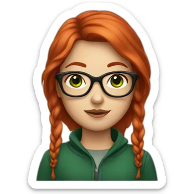 Red hair girl with green eyes and black eyeglasses sticker