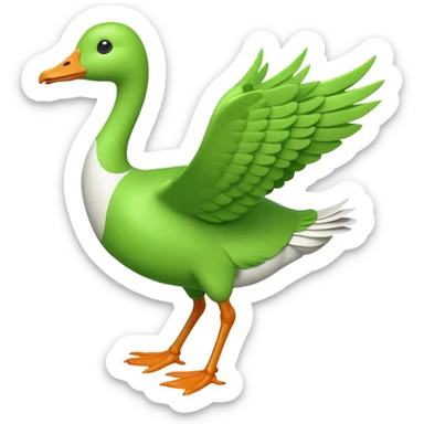"Running goose emoji with long neck and two legs, all bright green #39C700. Wings must be tightly folded against the body—no flapping, no spread wings, no movement." sticker
