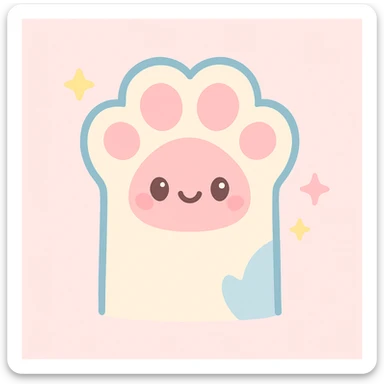 fluffy cat paw, pastel pink and blue, kawaii style, sparkles, cute expression sticker
