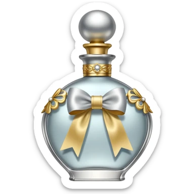Silver perfume bottle with bow and ornate gold accents sticker