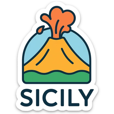 Sicily logo with stylized Mount Etna volcano, modern and clean design sticker