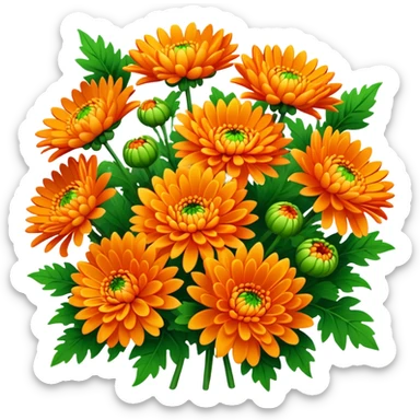 big bouquet Vibrant Orange Chrysanthemum, luxuriant, leaf, bud sticker