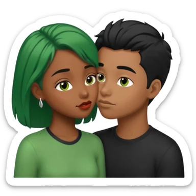 Black girl with green hair kissing white boy black hair sticker