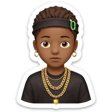 African American boy in a gang outfit with a gold chain sticker
