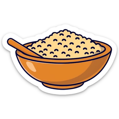 A small wooden bowl filled with tiny sesame seeds sticker