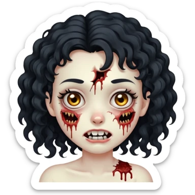 zombie girl with a face scar, curly hair & a tooth gap sticker