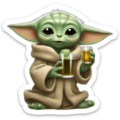 baby Yoda drinking a bottle of whiskey sticker