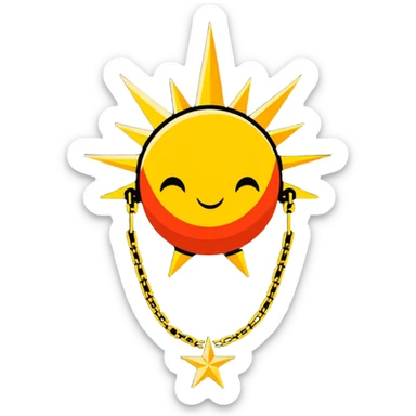 Red rising sun forming a star with broken chains underneath sticker