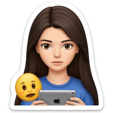 bored brunette  Kendall Jenner with long hair holding iPad emoji sticker