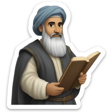 Nizami Ganjavi persian medieval author with a book in hands and black beard sticker