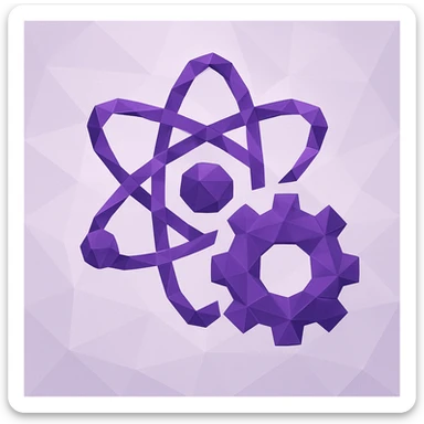 purple science and technology icon, geometric style, sharp edges, faceted shapes sticker