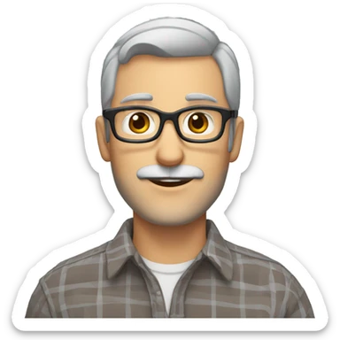 man grey hair brown eyes 3 days of beard and glasses wearing a checked shirt sticker