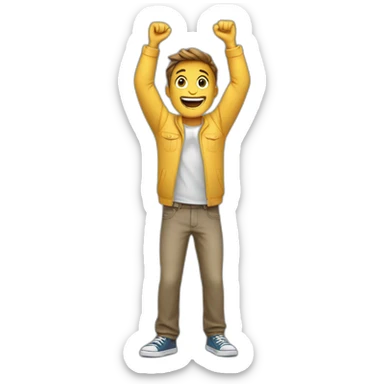 excited man with arms raised above head sticker
