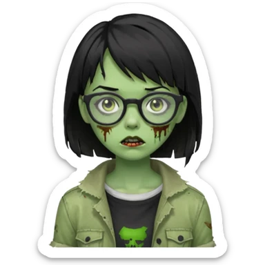 Green zombie girl with black short hair and side bangs in glasses sticker