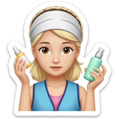 Clean girl aesthetic emoticons, apply skincare products, headband, glowing skin, vest, soft lighting
 sticker