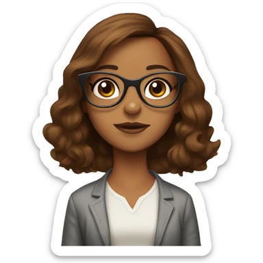 A brown haired girl wearing glasses with a king charles spaniel dog sticker