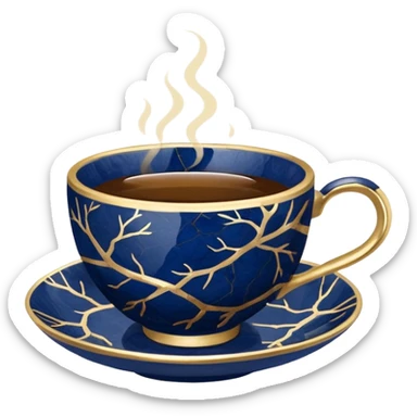 kintsugi navy blue tiny tea cup sticker