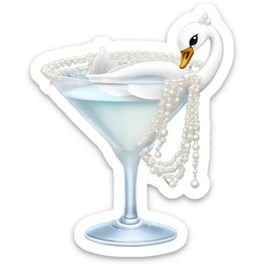 A martini with a swan and a bow and pearls draping from the glass sticker