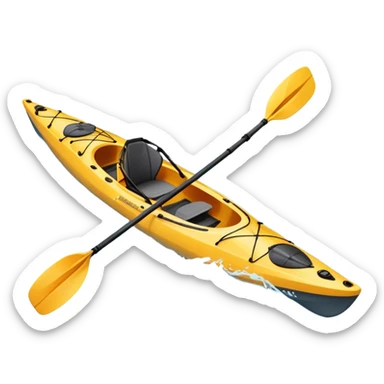 An icon showing a close-up of a sleek kayak with double-bladed paddles gliding through water. Splashes surround the boat as it cuts across a calm surface, symbolizing speed and focus. Transparent background emphasizes the dynamic and personal nature of kayak paddling. sticker