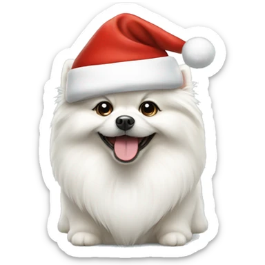 white Maltese Pomeranian wearing Santa hat sticker